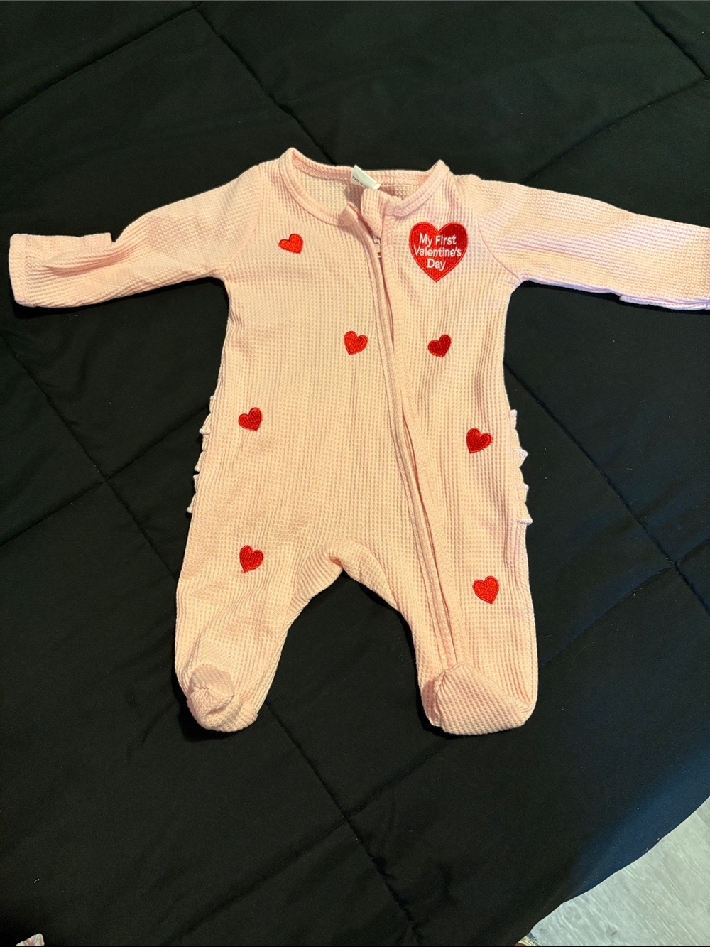 Amazon Pink Footed One-Piece with Red Heart Appliqués